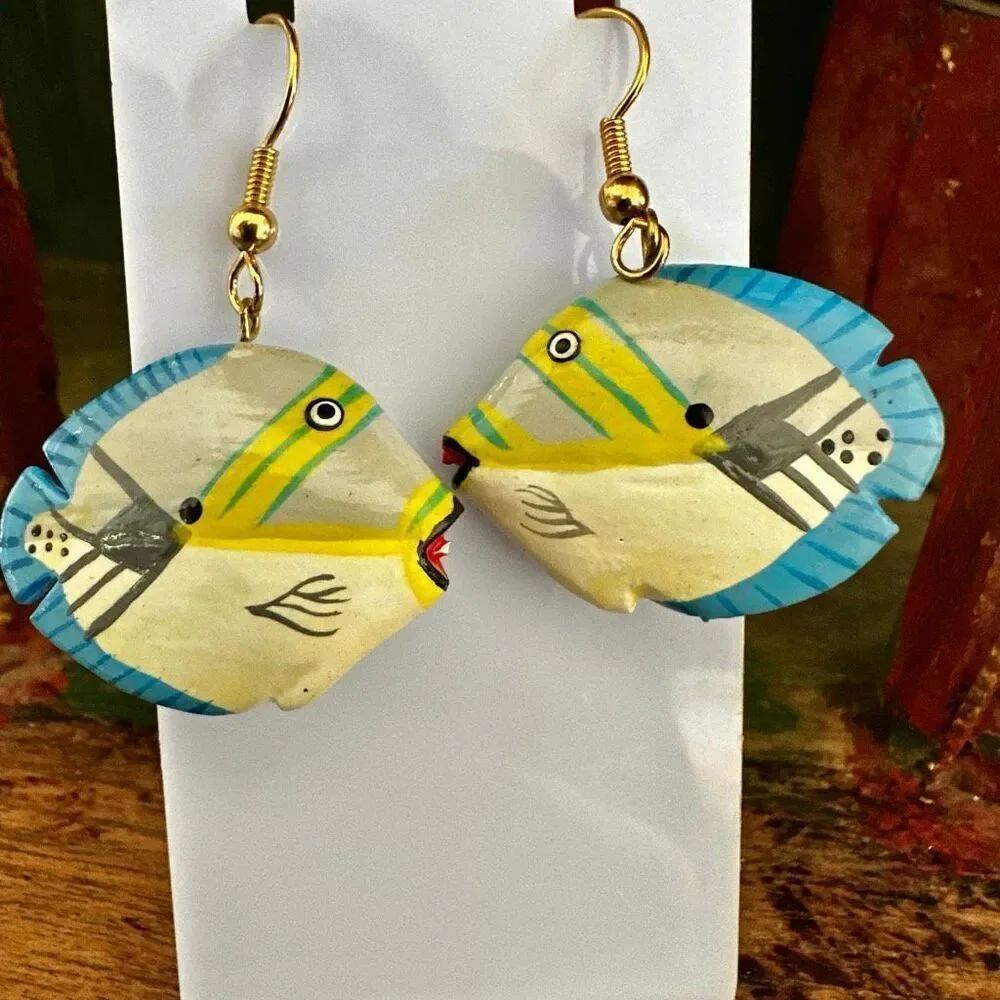 Hand-Painted Wooden Tropical Fish Earrings